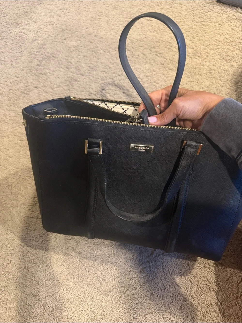 kate spade black saffiano leather tote with gold hardware